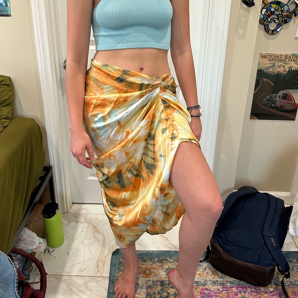 Ruched midi skirt